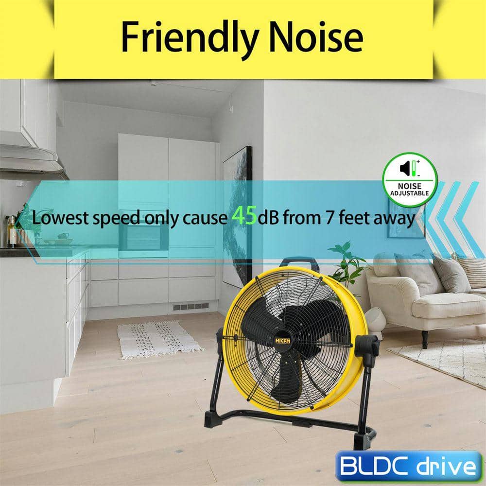 Stbine 20 in. Direct Drive Drum Fan, 6100 CFM High-Velocity Air Circulator with 180° Pivoting Head in Yellow (2)