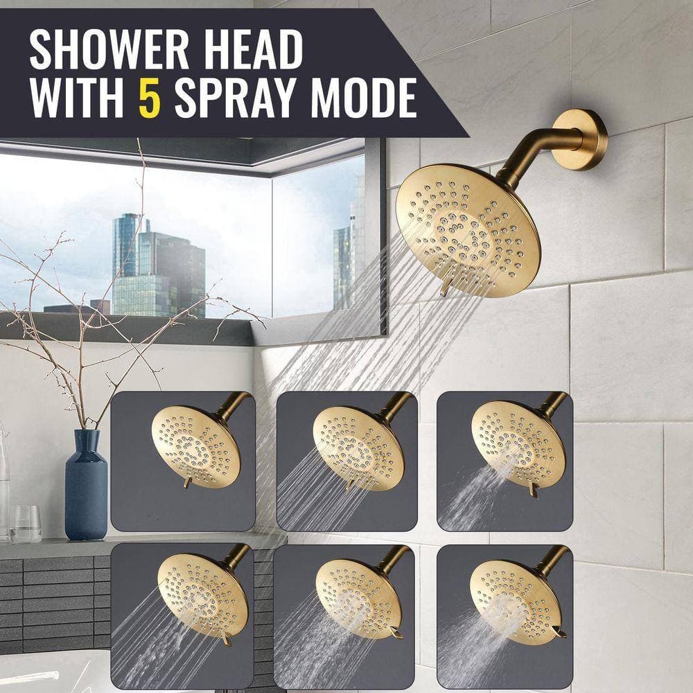 ARCORA Single Handle 5-Spray Wall Mount Shower Faucet 1.8 GPM with Pressure Balance in Brushed Gold (3)