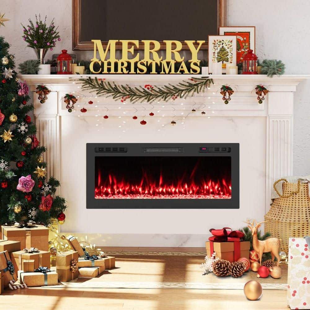 Clihome 42 in. WiFi Electric Fireplace Insert Heater Wall-Mount or Recessed 5100 BTU Smart Control (2)