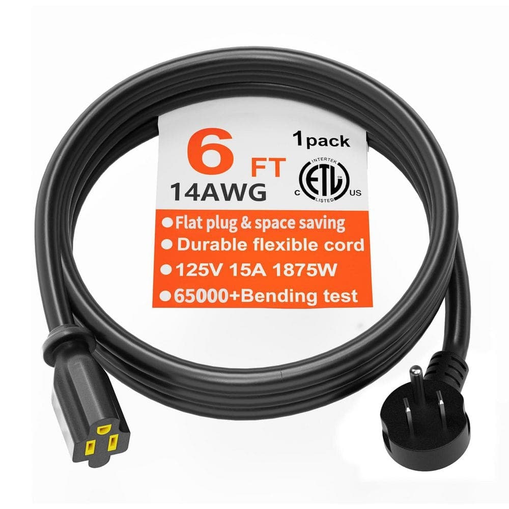 Unbranded 6 ft. 14/3 Gauge 3-Conductor SJTW Heavy Duty Indoor/Outdoor Extension Cord with Flat Plug, Lighted End, Black