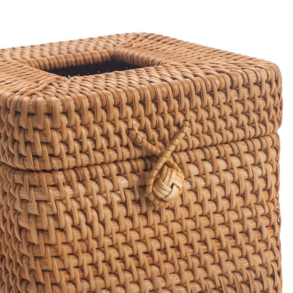 Unbranded Rattan Tissue Box Cover Square with Lid, Woven Tissue Holder for Bathroom Living Room 5.7 x 5.7 x 5 (2)