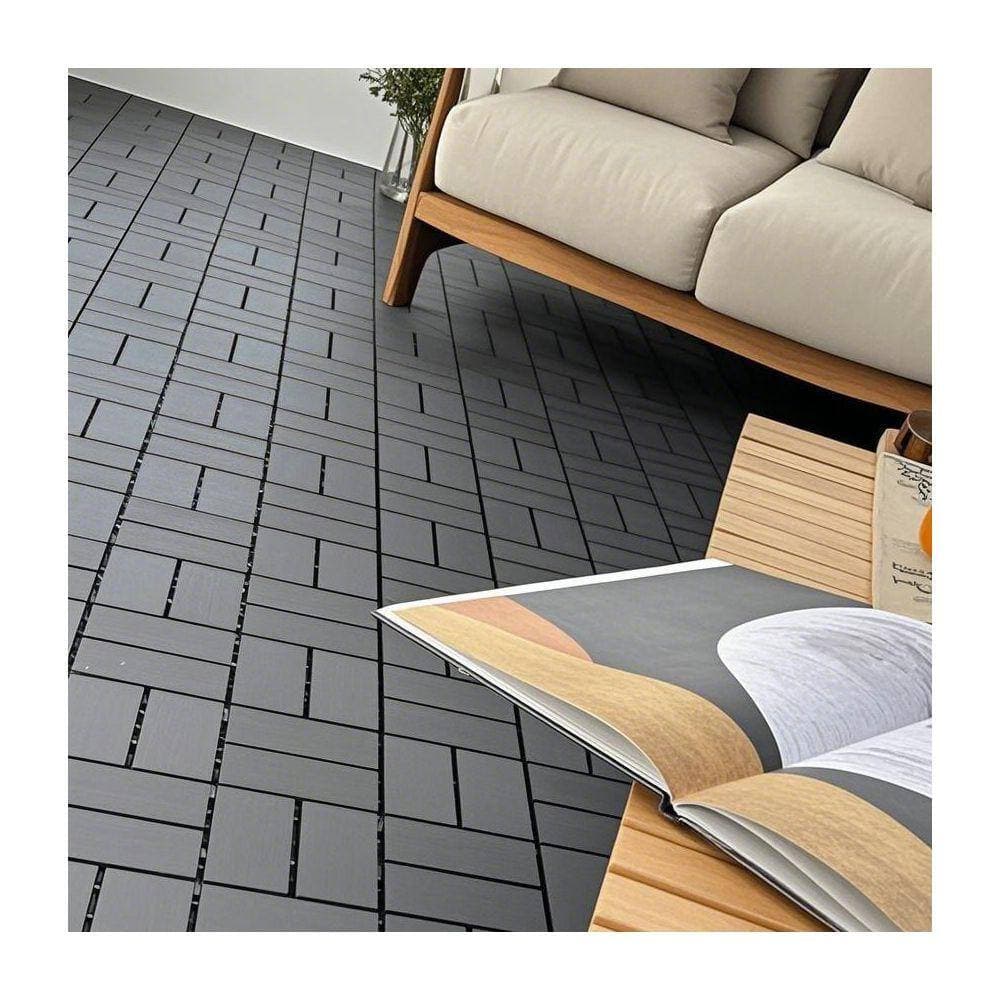 WRIGHTMASTER 1 ft. x 1 ft. Quick Deck PVC Plastic Interlocking Deck Tile in Dark Gray (44 sq. ft. per Box) (3)