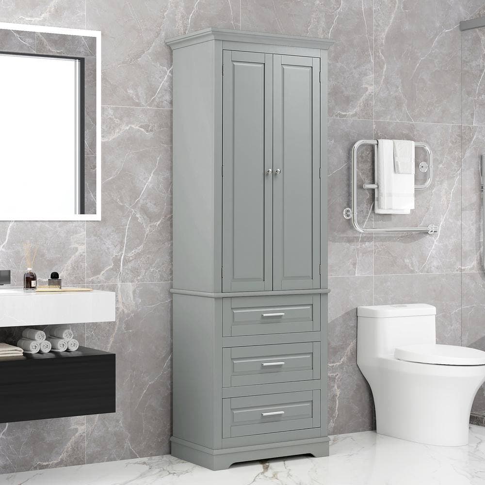 Lycvki 24 in. W 15.7 in. D 70 in. H Linen Cabinet with Drawers and Adjustable Shelf for Bathroom/Office (2)