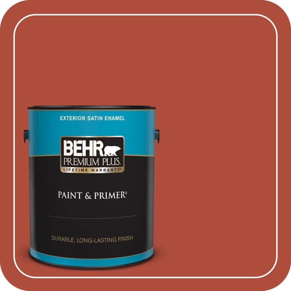 BEHR PREMIUM PLUS 1 gal. #MQ4-35 Torch Red Satin Enamel Exterior Paint & Primer