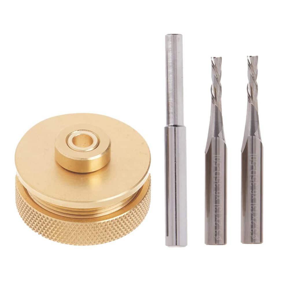 ‎POWERTEC Router Inlay Kit for 1/4 in. Template, Solid Brass Router Bushing Guide Set w/ 2-Piece 1/8 in. Downcut Spiral Bit (1)