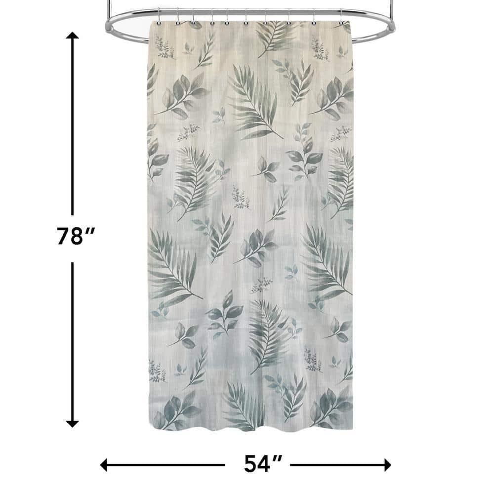 castellousa 54 in. x 78 in. Rothbury Green Leaf Pattern Fabric Shower Polyester Curtain (3)