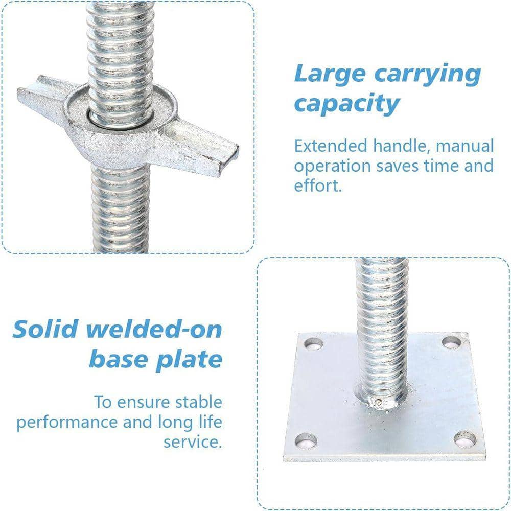 KIWDZFU 4 Pack Adjustable Screw Jack 18 Solid Leveling Jack Durable Scaffold Leveling Jack for Baker-Style Scaffolding Silver (3)