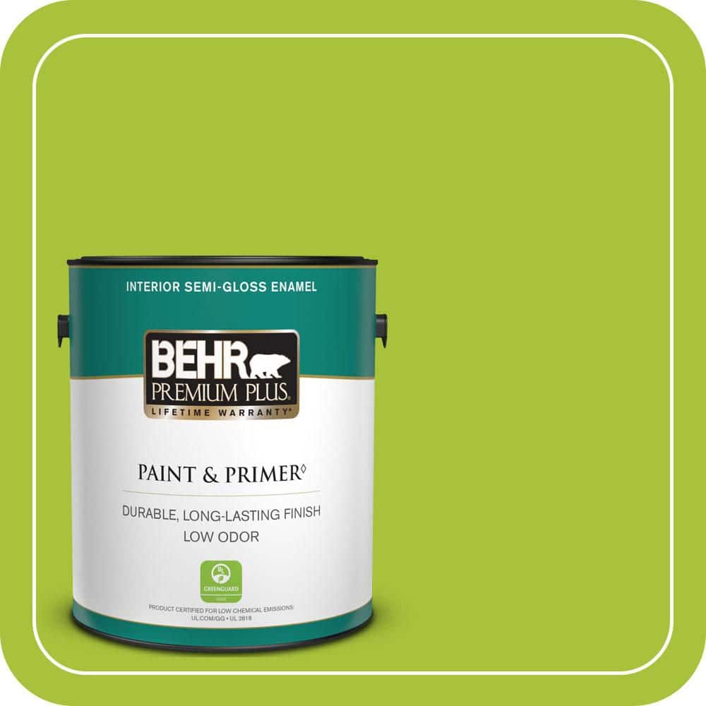 BEHR PREMIUM PLUS 1 gal. #S-G-410 Green Crush Semi-Gloss Enamel Low Odor Interior Paint & Primer