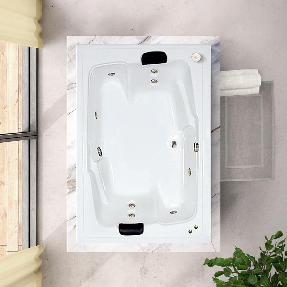 Comfortflo 72 in. x 54 in. Acrylic Rectangular Drop-in Whirlpool Bathtub with Center Drain in White (3)