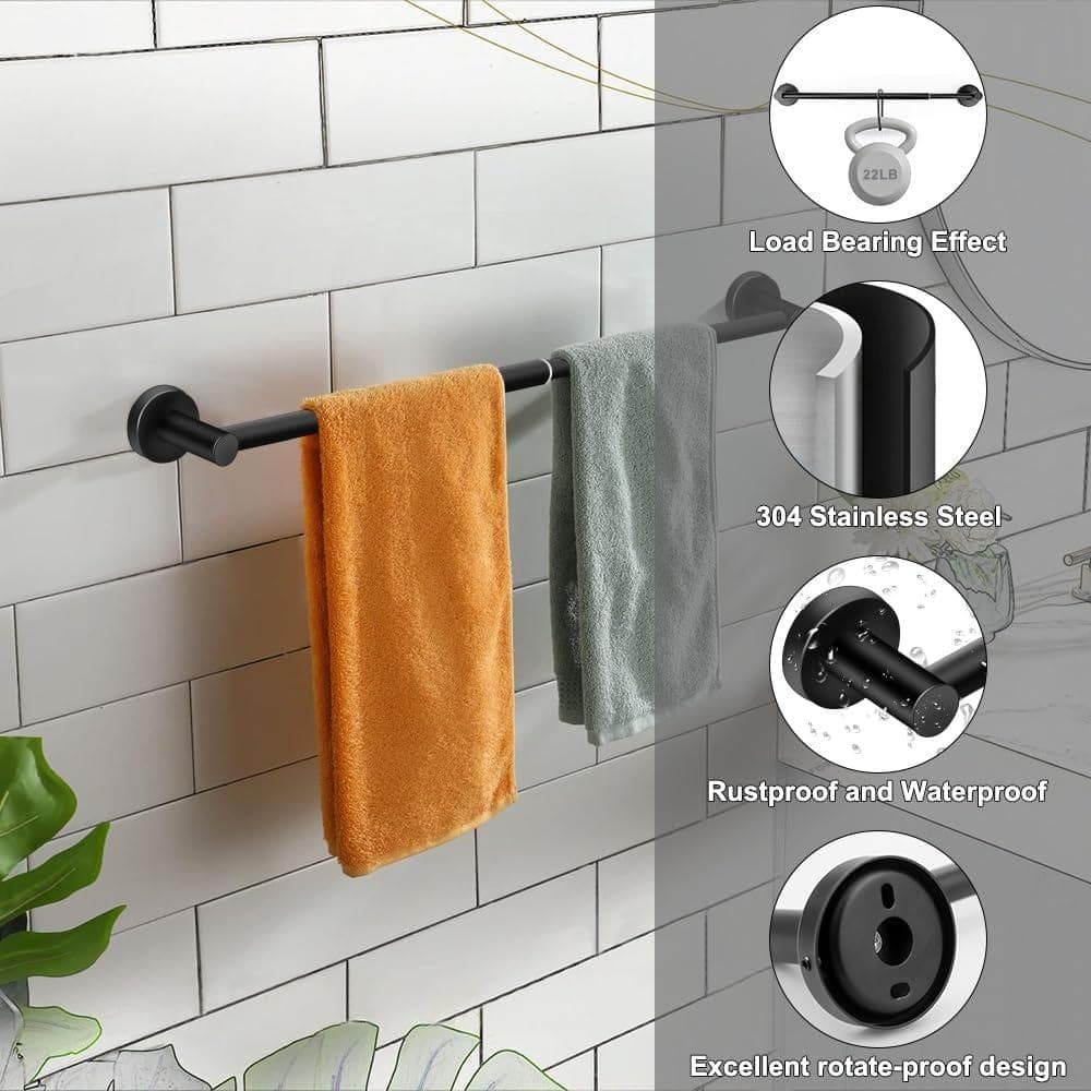 Unbranded Adjustable Stainless Steel Towel Bar for Bathroom Wall Mount, 13.18 to 24 in, Rustproof Single Rod, Black (3)