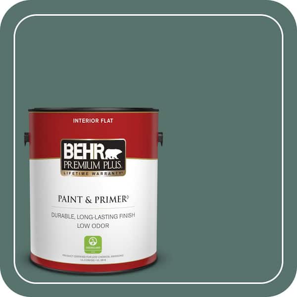 BEHR PREMIUM PLUS 1 gal. #480F-6 Shaded Spruce Flat Low Odor Interior Paint & Primer (2)