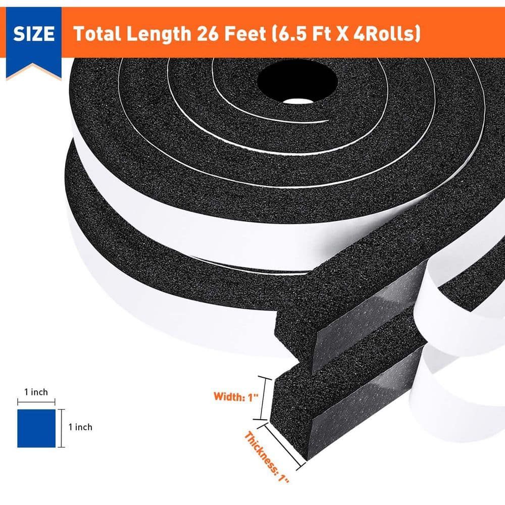 Laybus 1 in. x 1 in. x 26 ft. Weather Stripping Door Seal Strong Adhesion and High Resilience Air Conditioner Foam Insulation (2)