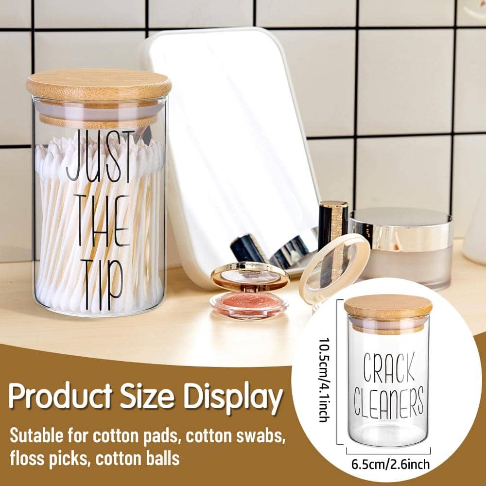 Unbranded Glass Apothecary Jars with Bamboo Lids for Bathroom Organization, 4-Pack Cotton Ball and Swab Dispenser Set (2)