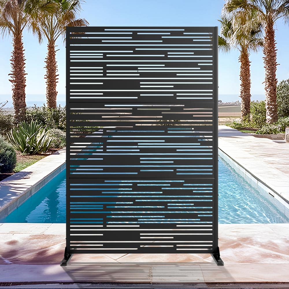 Dovelina 72 in. H x 47 in. W Galvanized Metal Wall Decal Outdoor Privacy Screens Garden Fence Louvered in Black