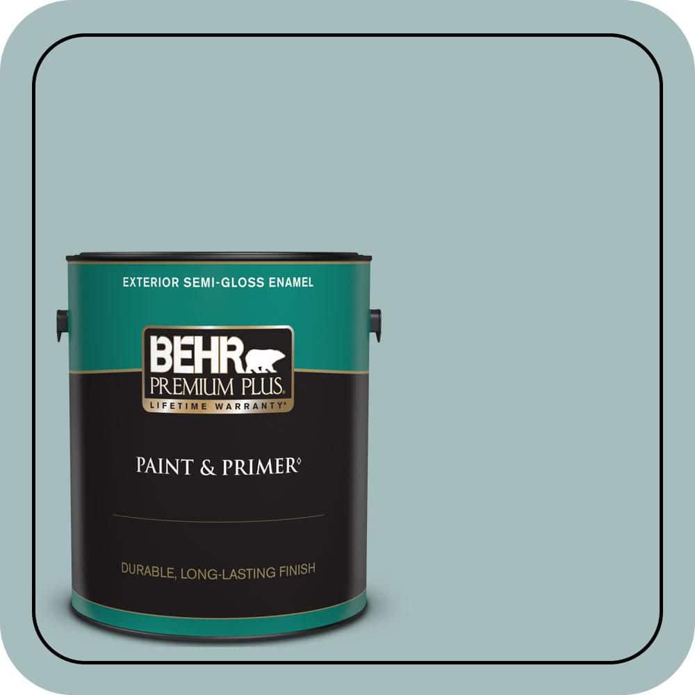 BEHR PREMIUM PLUS 1 gal. #PPU13-13 Oslo Blue Semi-Gloss Enamel Exterior Paint & Primer