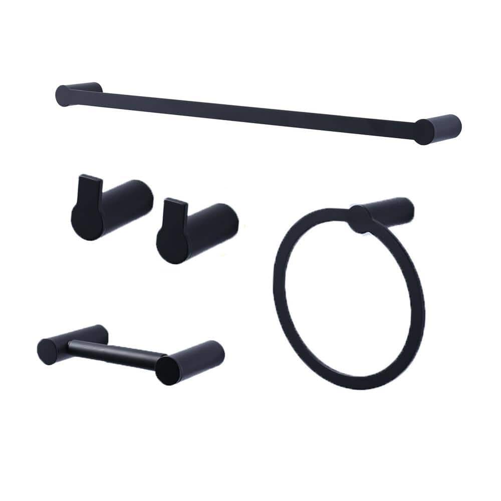 ALEASHA 4-Piece Stainless Steel Bath Hardware Set with Mounting Hardware in Matte Black (1)