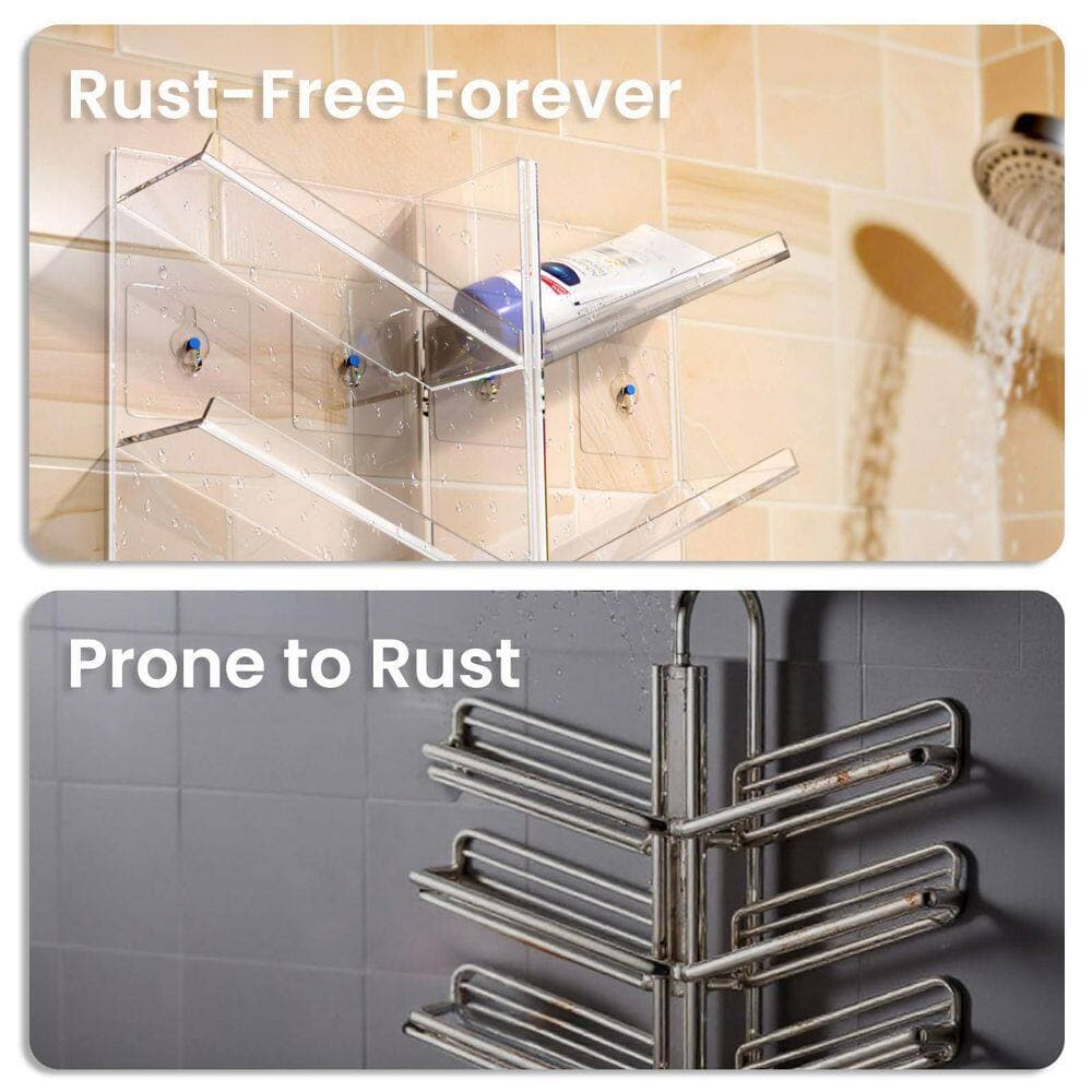 Wudkey Acrylic Bathroom Organizer Caddy in Clear, Clear Shampoo Holder Wall Mounted, Shower Organizer with Suction Cup (3)