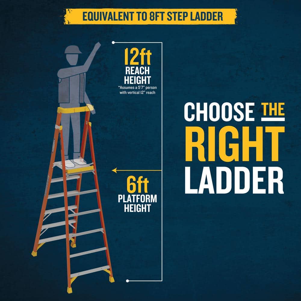 Werner Fiberglass Podium Step Ladder ( Reach Height) with 300 lb. Load Capacity Type IA Duty Rating (3)