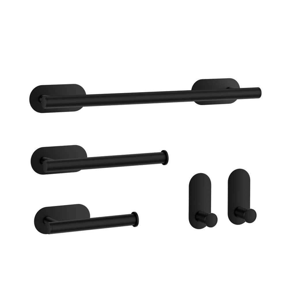 BWE 5-Piece Bath Hardware with Towel Bar Towel rack 2-Towel hook and Toilet Paper Holder Set in Matte Black (1)