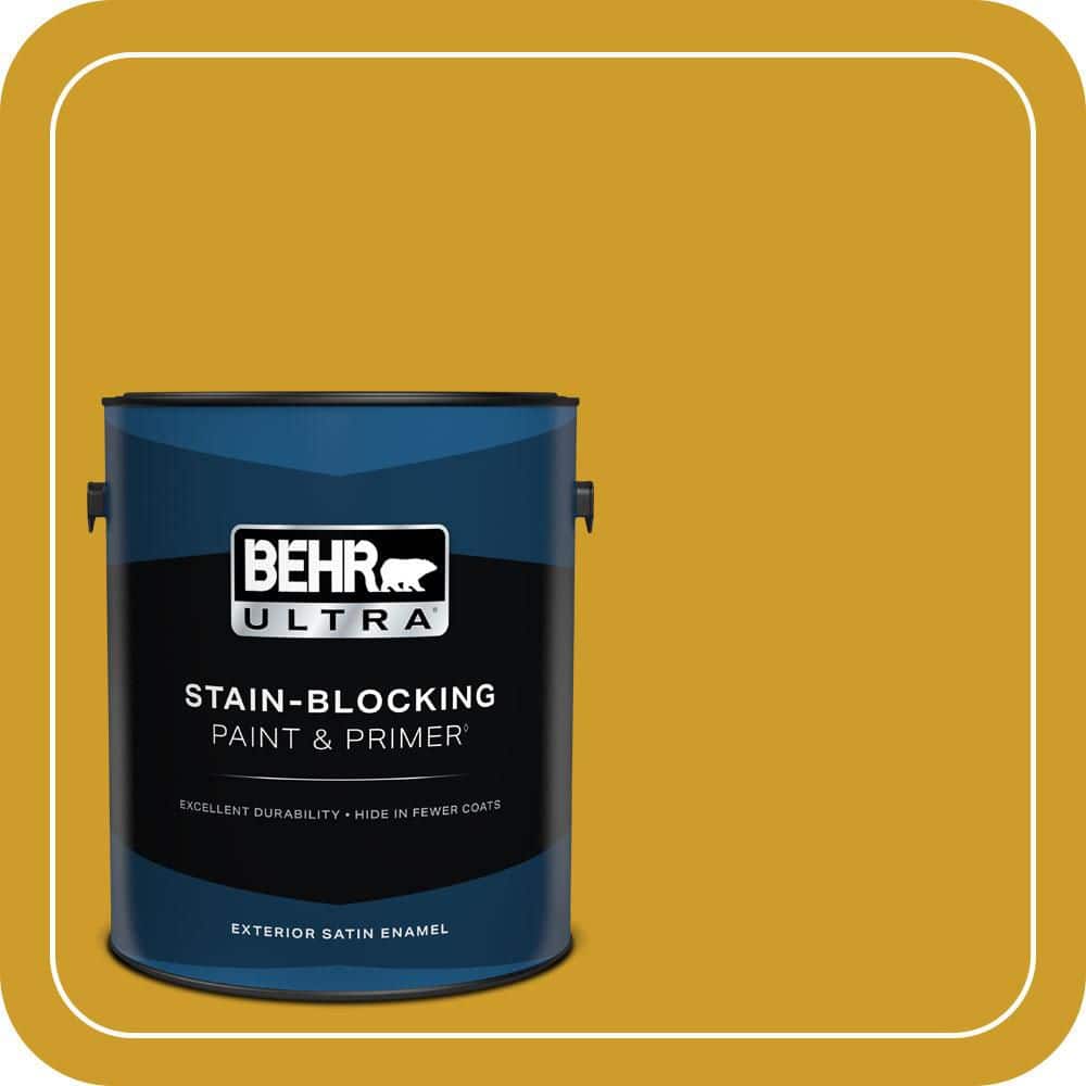 BEHR ULTRA 1 gal. #T16-09 Citronne Satin Enamel Exterior Paint & Primer