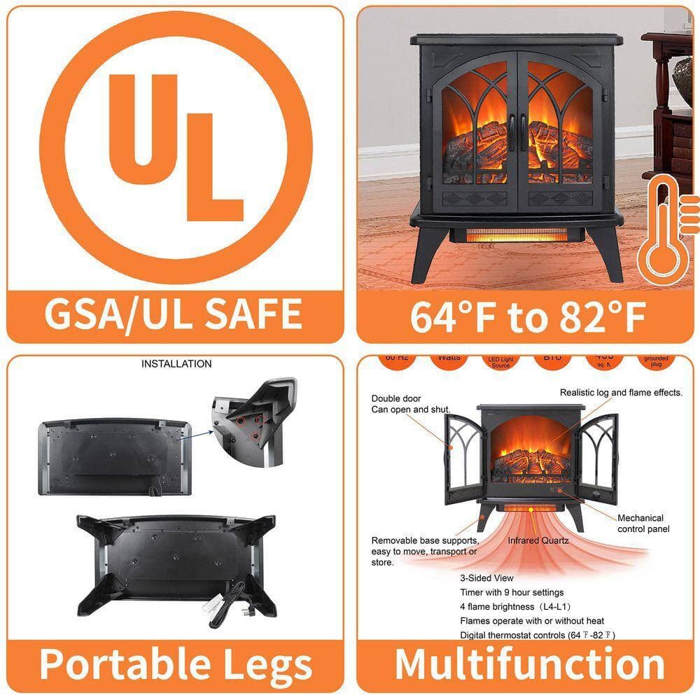 ToolCat 24 in. W x 27.5 in. H 400 sq. ft. 3D Infrared Quartz Freestanding Electric Fireplace Stove with Remote Control in Black (2)