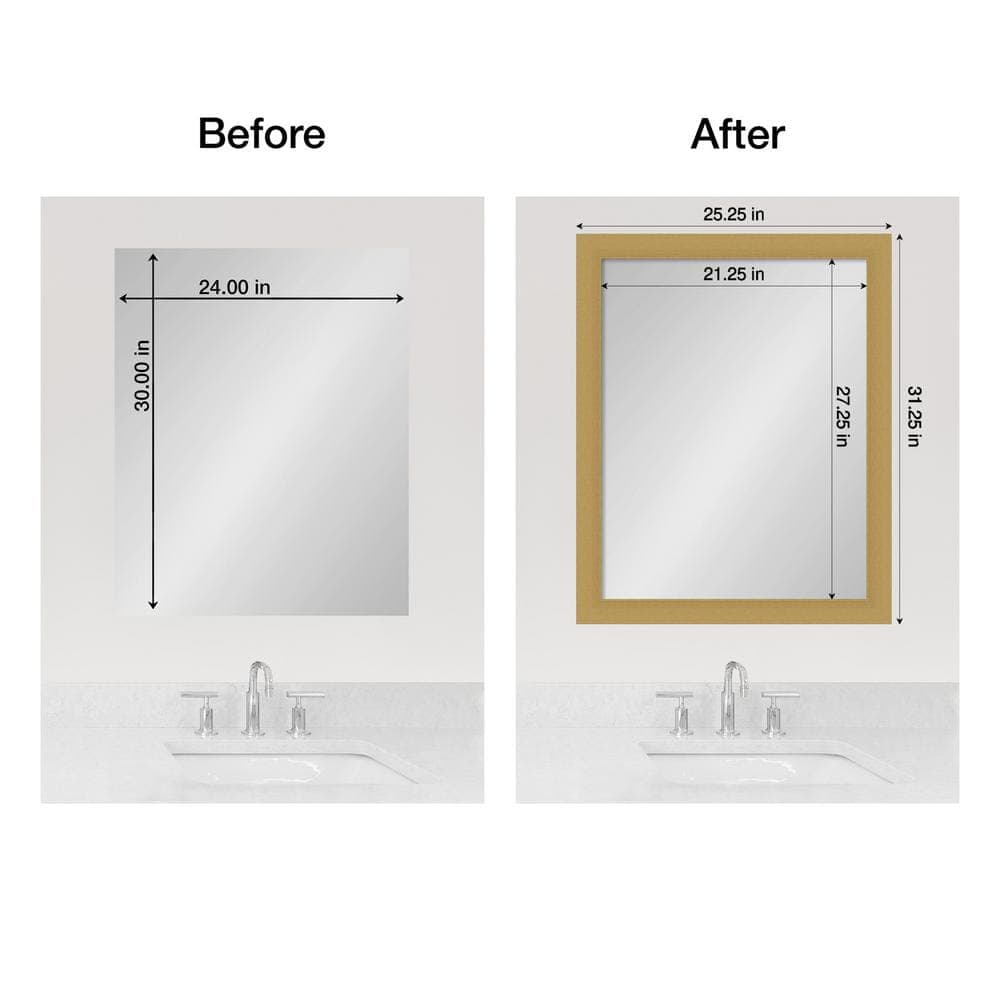 Amanti Art Mirror Makeover Grace Brushed Gold 25.25 in. W x 31.25 in. H Bathroom Mirror Frame Border Kit-Fits a 24x30 mirror (3)