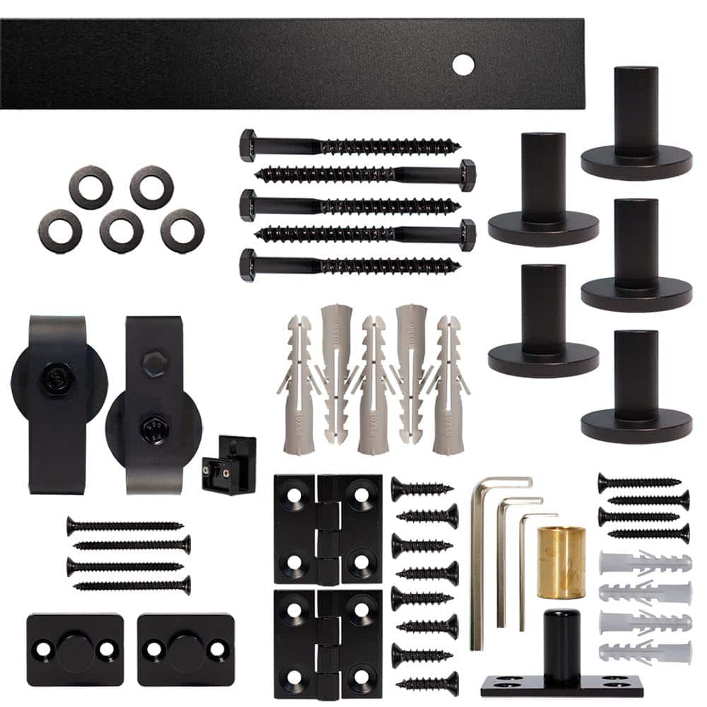 Quiet Glide 75 in. Black Single Bi-Fold Top Mount Sliding Barn Door Track and Hardware Kit (2)