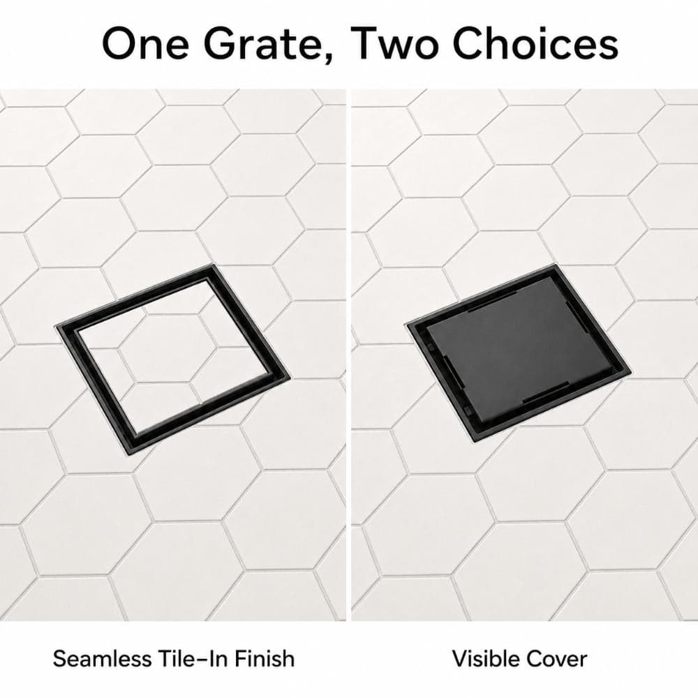 WIZ 6 in. Square Shower Drain with Removable Grate and Hair Strainer in Matte Black (2)