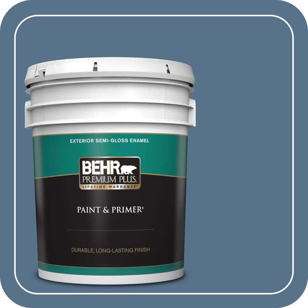 BEHR PREMIUM PLUS 5 gal. #PPU14-01 Arrowhead Lake Semi-Gloss Enamel Exterior Paint & Primer (1)