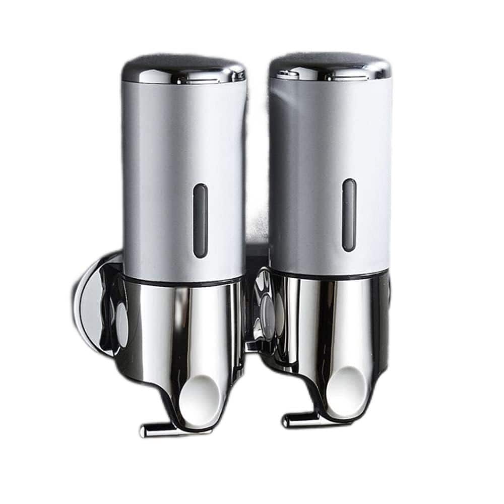 Dyiom 2 Chamber Wall Mounted Bathroom Shower Pump Dispenser and Organizer-Silver 2 Chamber (1)
