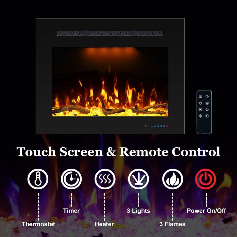 Delandgrand 32.23 in. Width Back Electric Fireplace Insert with 3-Flame, Thermostat, Crackling Speaker (3)