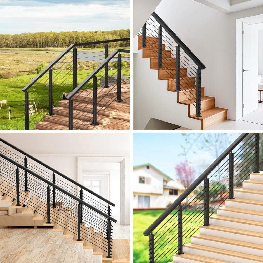 Afoxsos 2 in. 35 Black Stainless Steel Adjustable Stair Railing Kit for 25-35°C, 2 Pack Indoor &Outdoor Cable System (2)