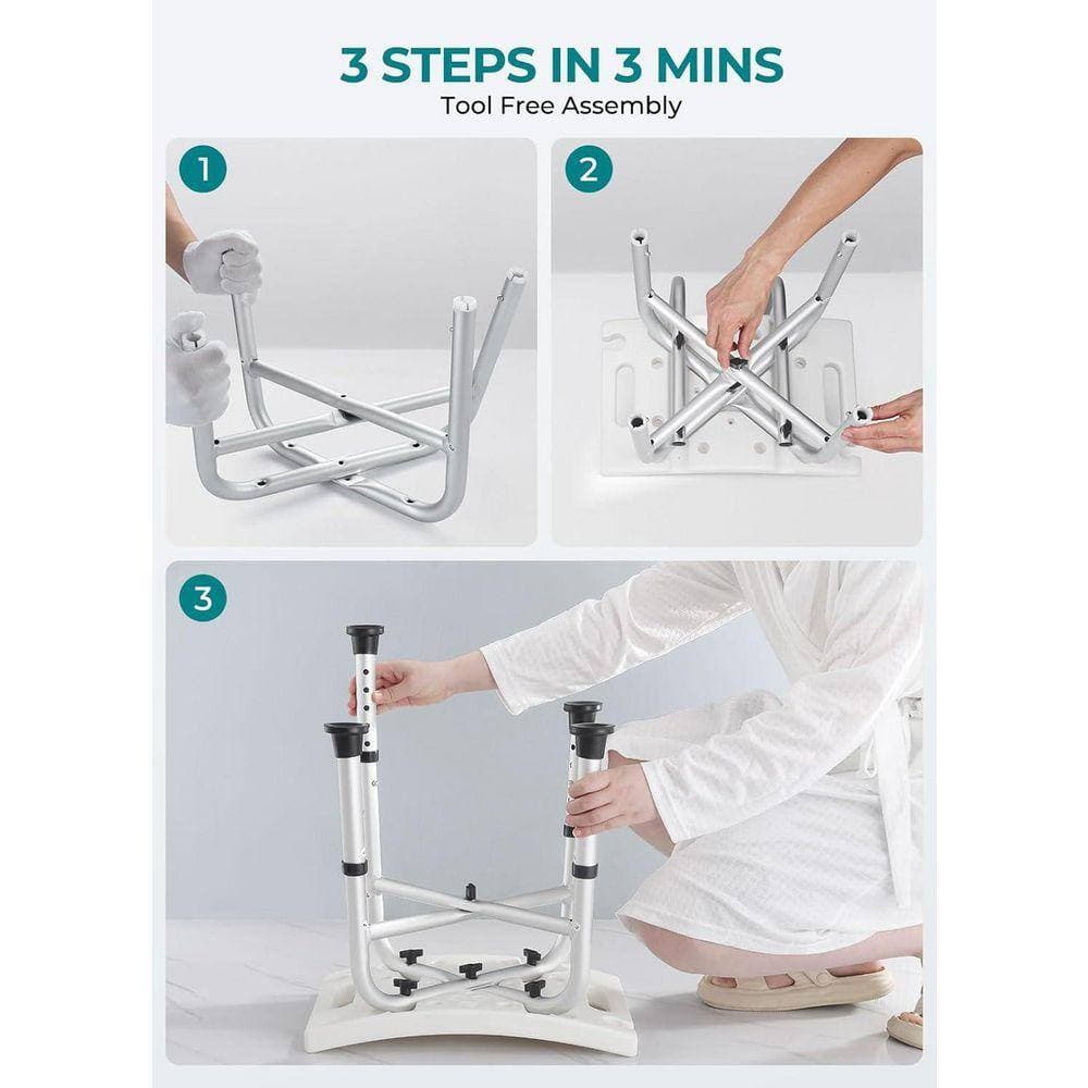 Unbranded 450LB Shower Chair 17.7 in. W Freestanding 5-Height Adjustable Non-Slip Bath Seat Tool-Free Assembly Anti-Rust in White (2)