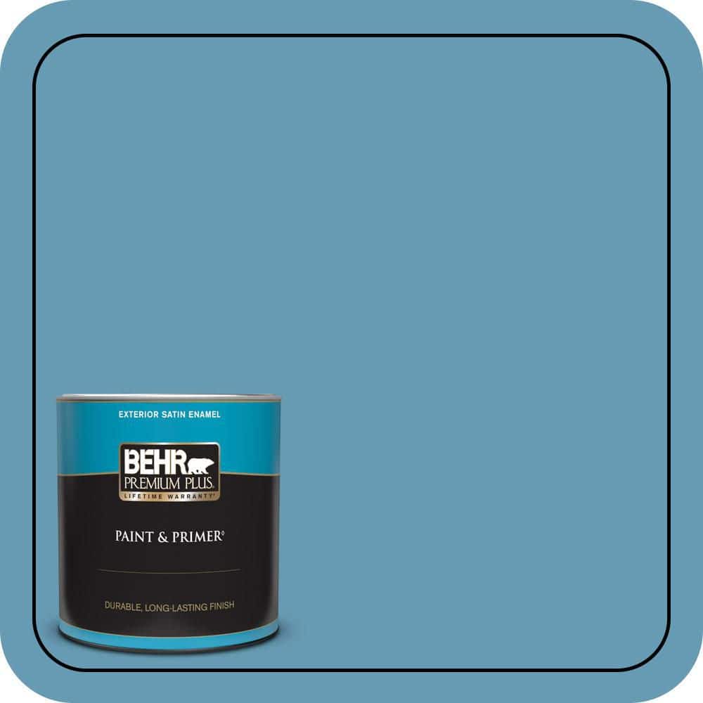 BEHR PREMIUM PLUS 1 qt. #S490-4 Yacht Blue Satin Enamel Exterior Paint & Primer