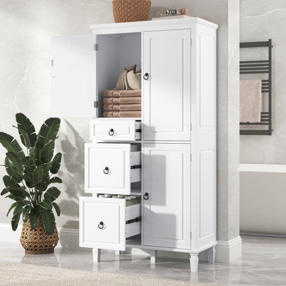 Unbranded 30.6 in. W x 15 in. D x 61.7 in. H White Solid Wood Freestanding Linen Cabinet with Adjustable Shelves (2)
