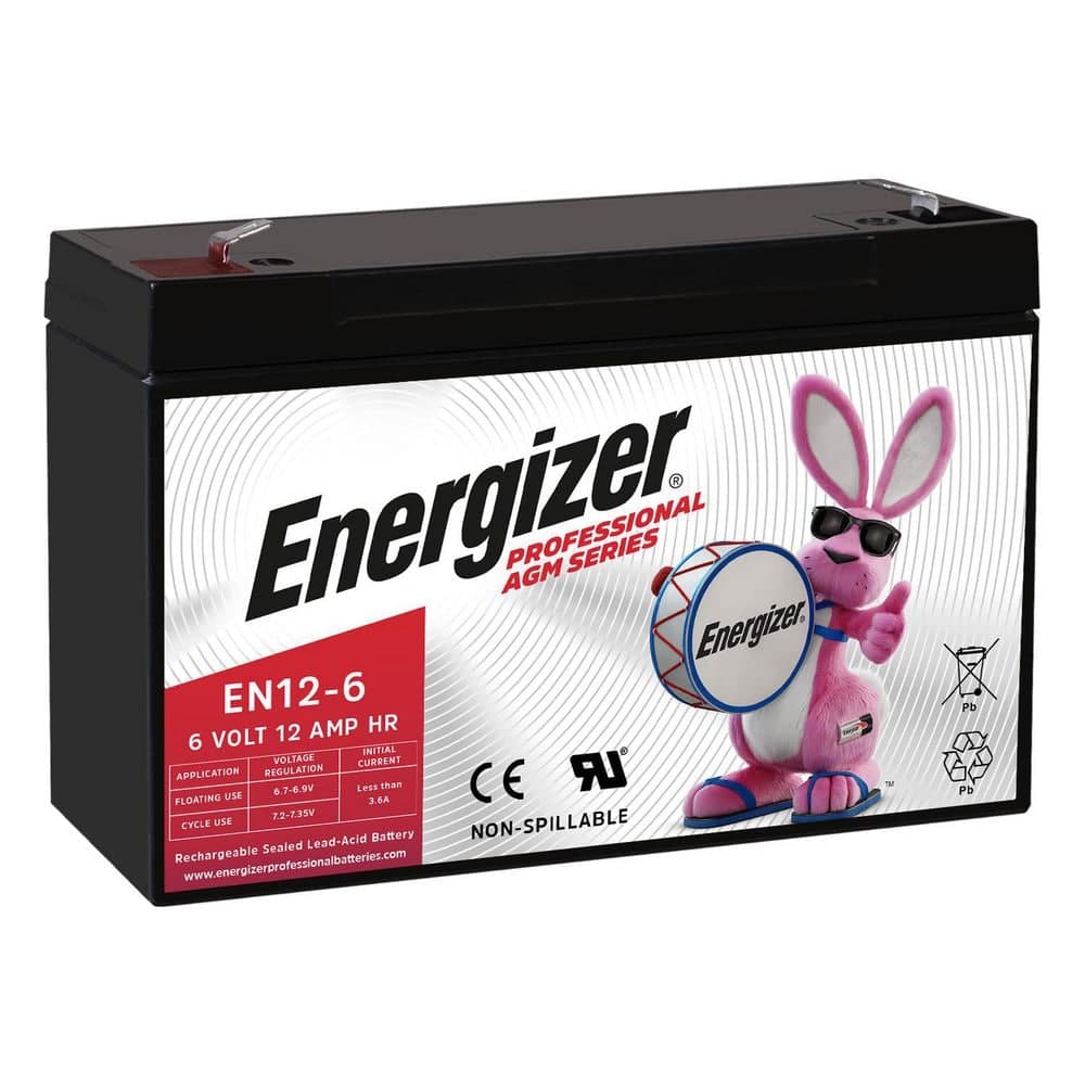 Energizer EN12-6, 6 Volt 12 Amp Hr, Long Lasting Sealed Lead Acid AGM Rechargeable Battery