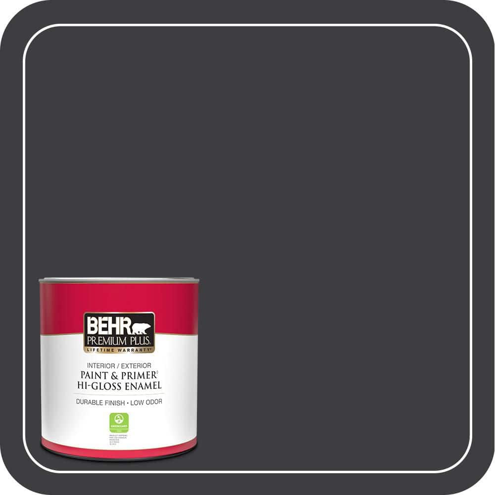 BEHR PREMIUM PLUS 1 qt. #PPH-34 Black Smoke Hi-Gloss Enamel Interior/Exterior Paint & Primer (1)