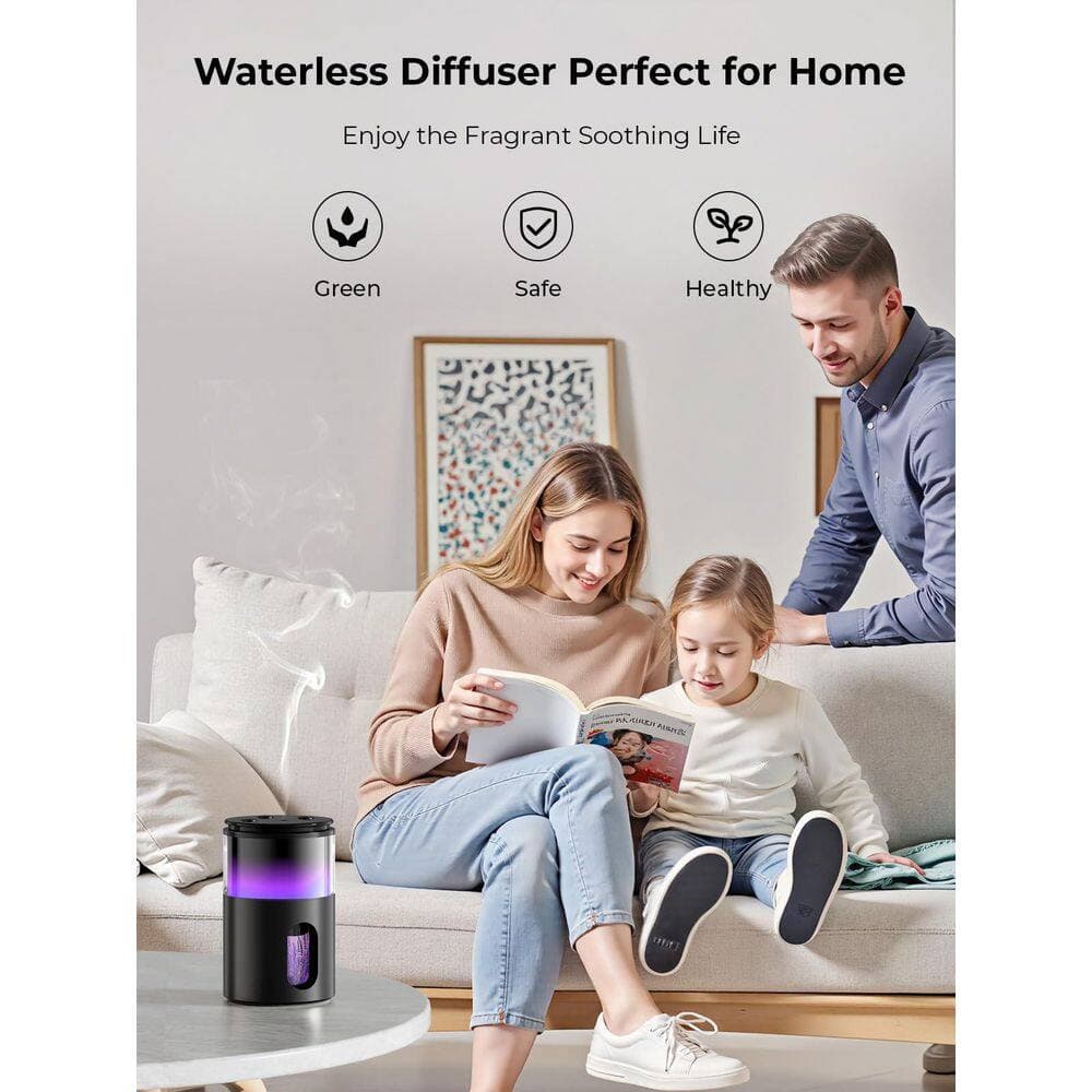 Wudkey 1-Piece Bathroom Accessory Set in Black, Waterless Diffuser for Essential Oil: Mini Battery Scent Diffuser with 9 Colors (3)