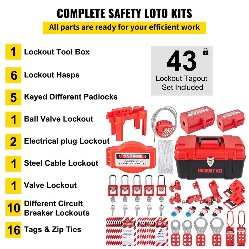 SVOPES 43-Pieces Lockout Tagout Kit, Electrical Safety Loto Set with Padlocks, Lockouts, Hasps, Tags, Ties, Box Industrial Use (3)