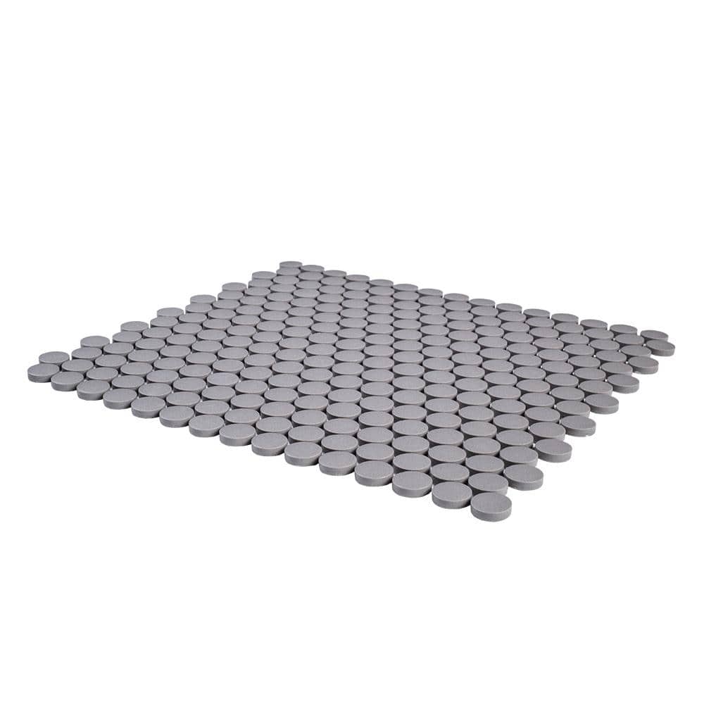 Jeffrey Court Thunderhead Gray 11.375 in. x 12.25 in. Penny Round Matte Porcelain Wall and Floor Mosaic Tile (0.967 sq. ft./Each) (4)