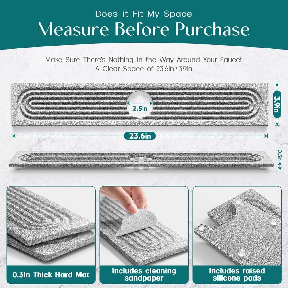 Wudkey Quick-Dry Diatomite Faucet Mat 1-Piece Bath Accessory Set with Sink Protector in Stone (23.6 in. x 3.9 in.) (2)
