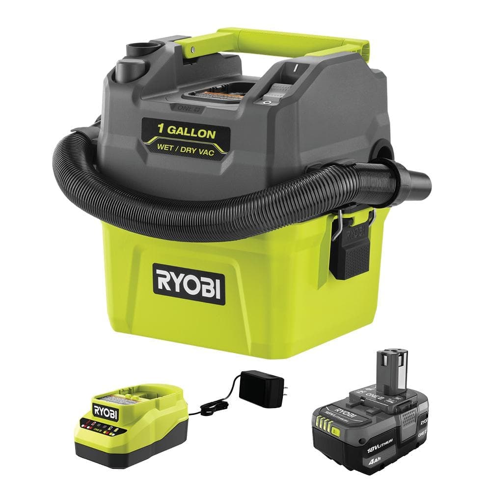 RYOBI ONE+ 18V Cordless 1 Gal. Wet/Dry Vacuum Kit with 4.0Ah Battery and Charger