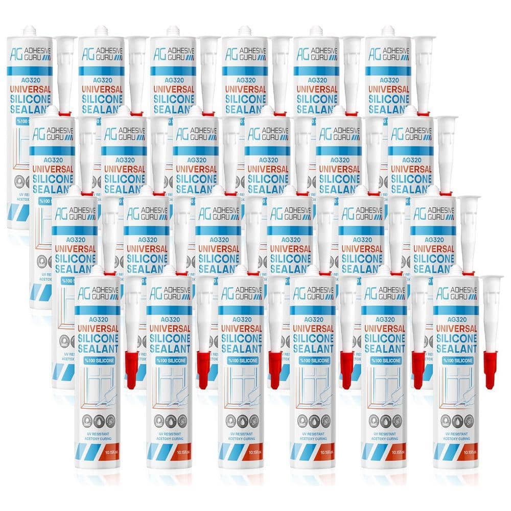 AG ADHESIVE GURU AG320 10.15 oz. Transparent Clear 100% Silicone Sealant, Fast Cure, Semi Permanent Flexible Caulk (24 pack)