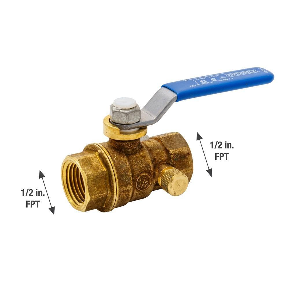 Everbilt 1/2 in. FNPT Full Port Lead Free Brass Ball Valve w/ Drain (3)