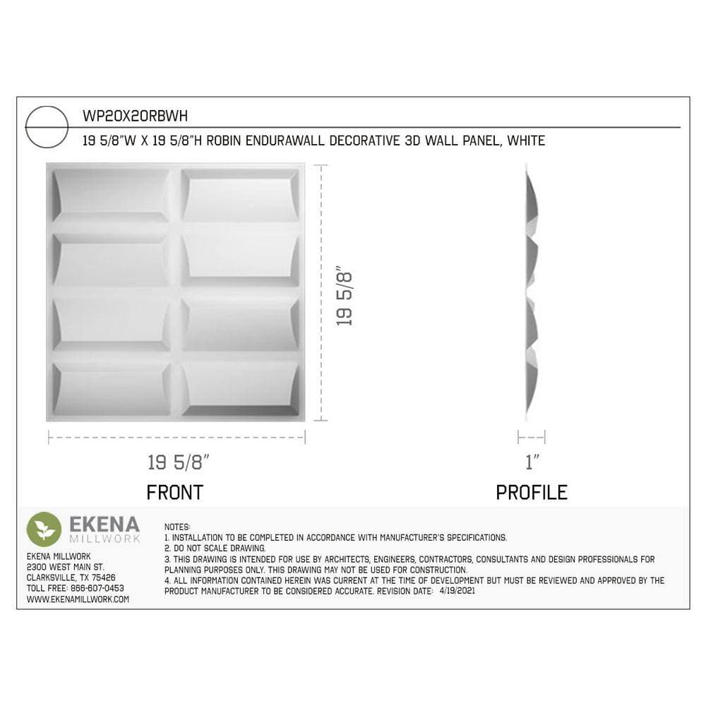 Ekena Millwork 1 in. x 19-5/8 in. x 19-5/8 in. White PVC Robin EnduraWall Decorative 3D Wall Panel (2.67 sq. ft.) (2)