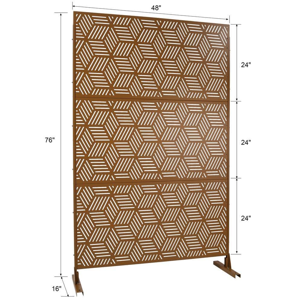 Unbranded 6.3 ft. H x 4 ft. W Brown Outdoor Privacy Screen Metal Garden Fence Decorative Privacy Screen Privacy Screen Panel (3)