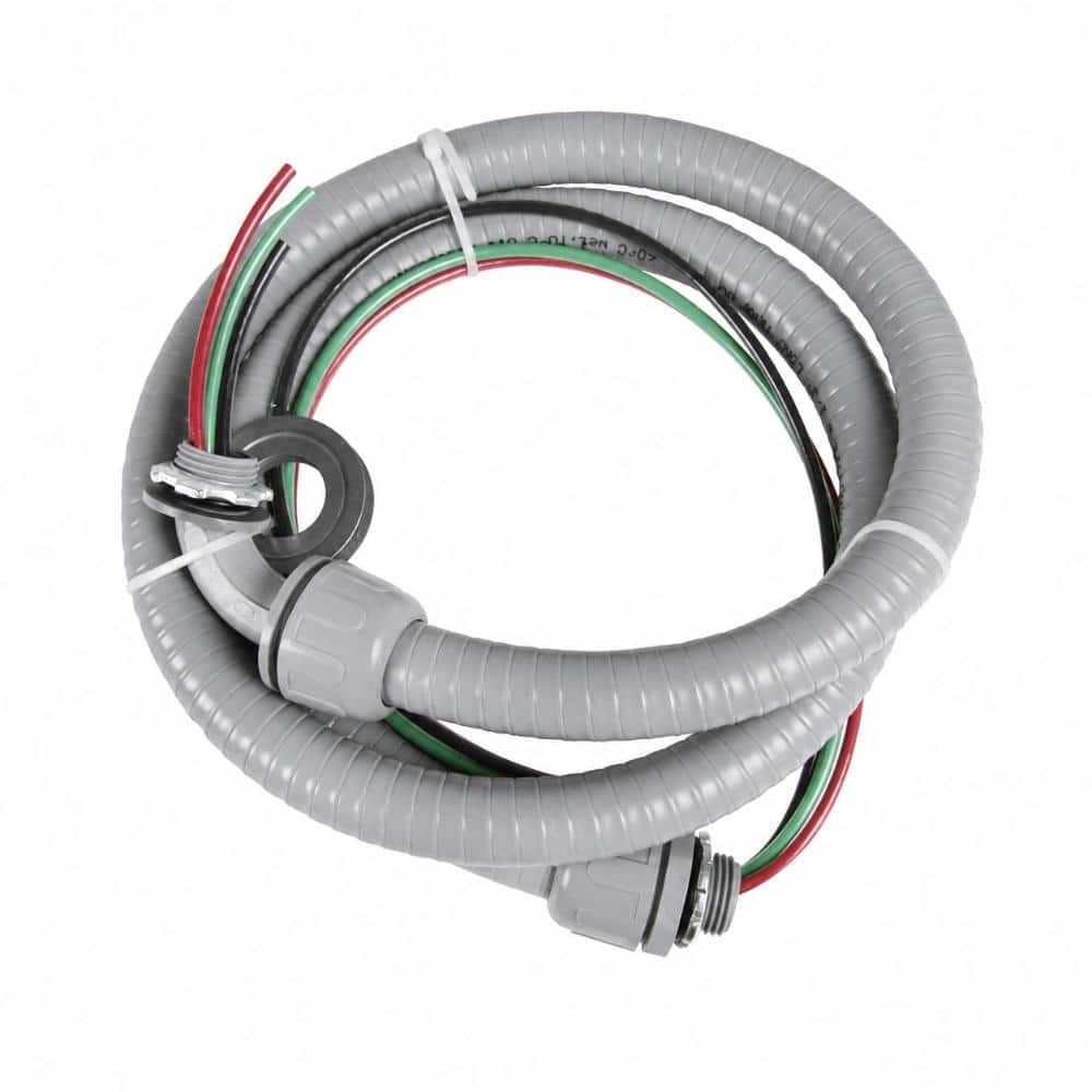 Unbranded 1/2 in x 4 ft Liquid Tight Nonmetallic A/C Whip Kit with #10 THHN Wires, Straight and 90° Connectors (3)