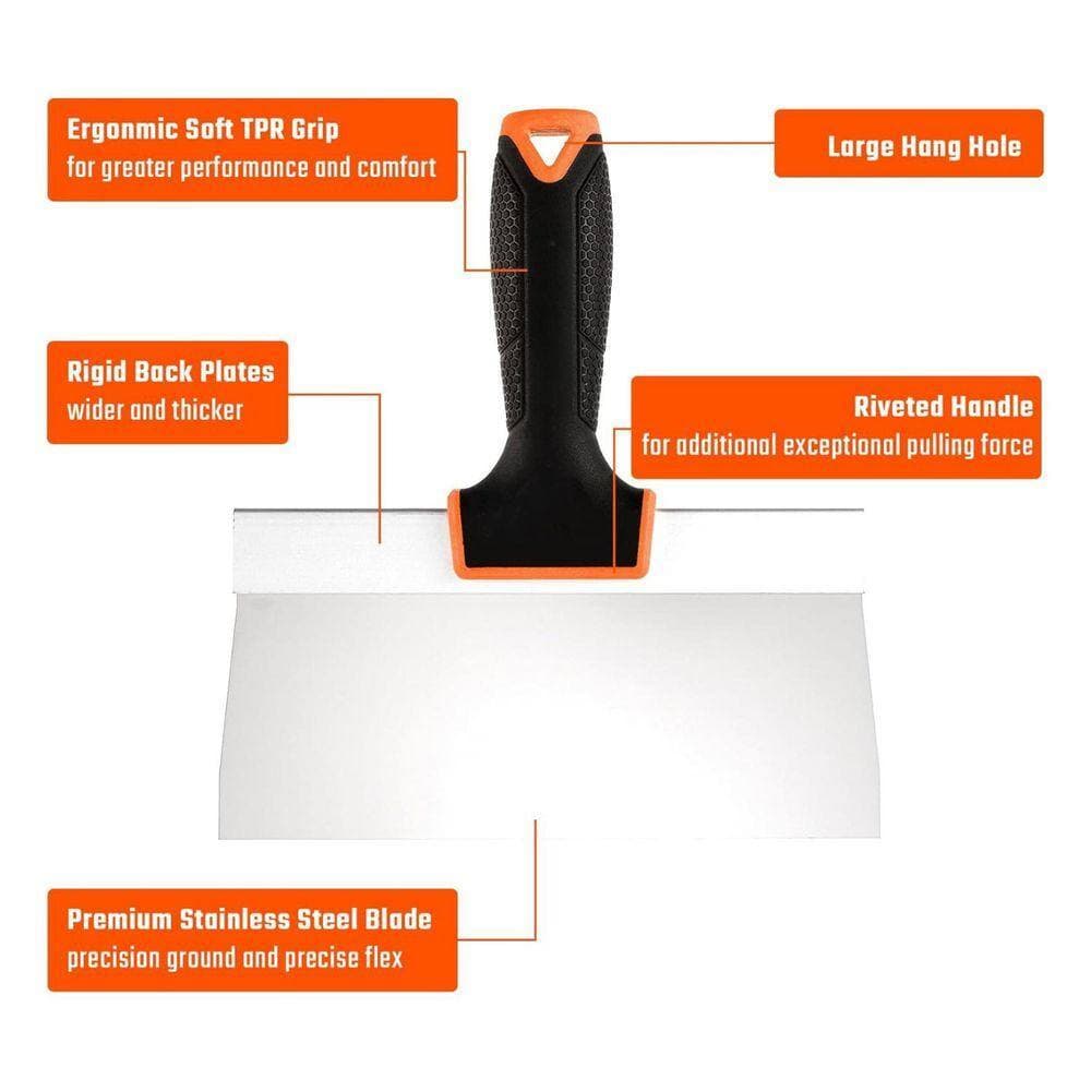 KIWDZFU 10 in. Stainless Steel Joint Taping Knife with Soft Grip Handle for Drywall Finishing and Patching (2)