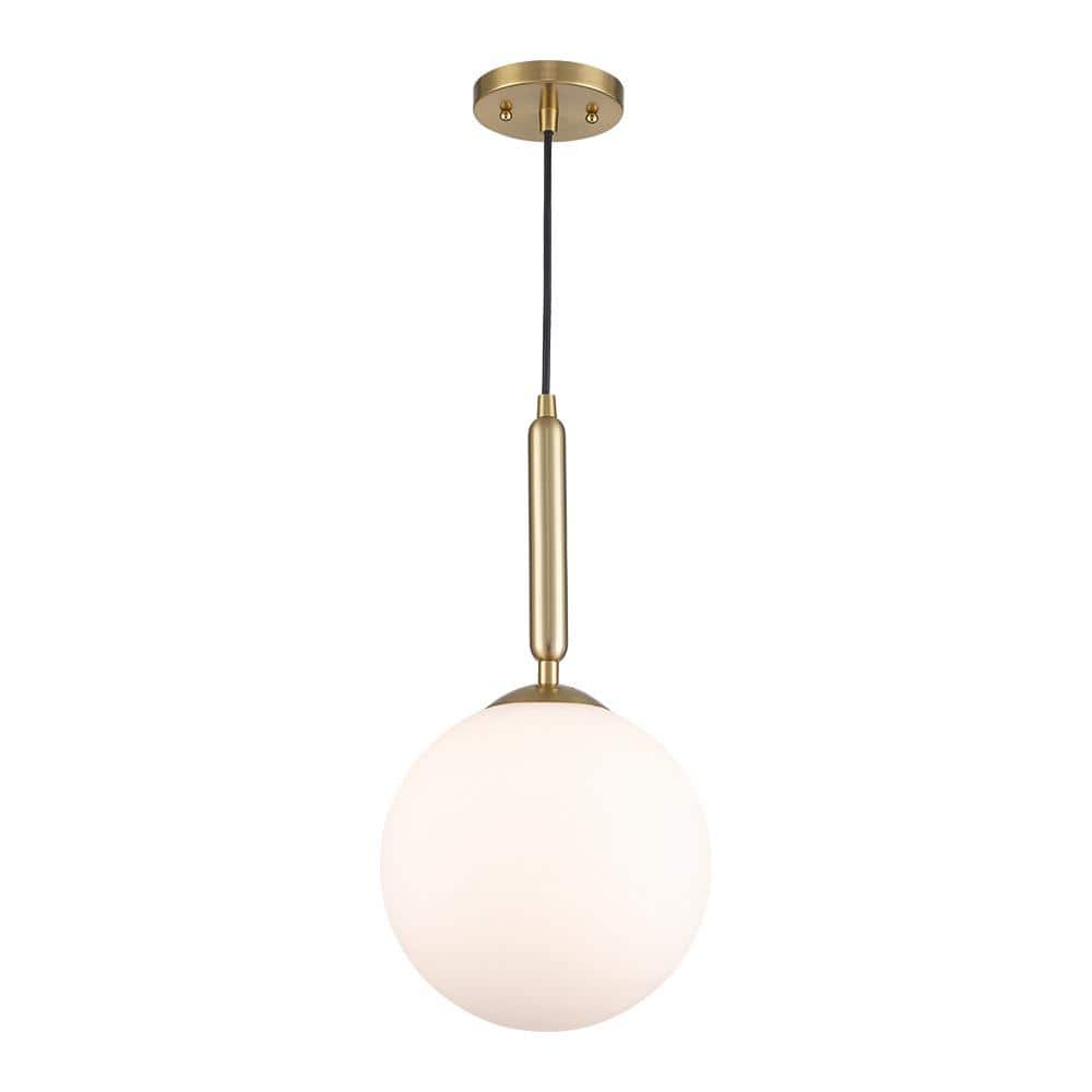Monteaux Lighting 10 in. 1-Light Gold Hanging Mini Pendant Light Fixture with Opal Glass Globe Shade (3)