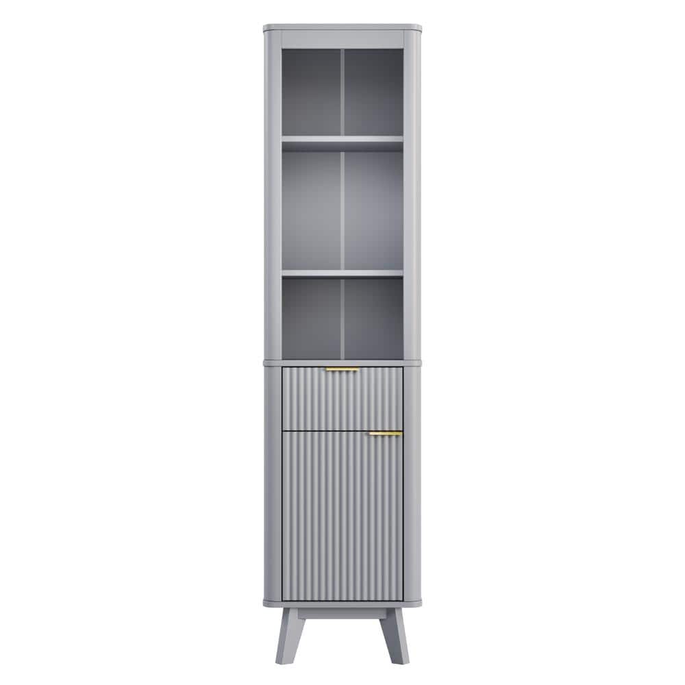 YSQCAR 15.75 in. W x 11.61 in. D x 68 in. H Freestanding Gray Linen Cabinet with Adjustable Shelves and One Drawer & Door (1)